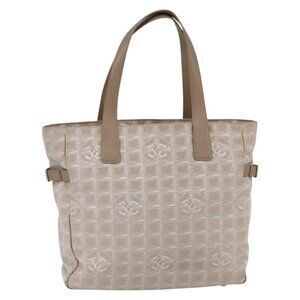CHANEL New Travel Line Tote Bag Nylon Beige Gold CC